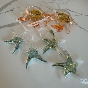 Frontgate Glass Crab and Starfish Ornaments